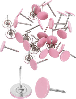30Pcs Duwnaalden, 11mmx17mm Ronde Flate Hoofd Decoratieve Duimnaalden Stoelbeugels voor Korkbord Kantoor Wanddecoraties, Roze