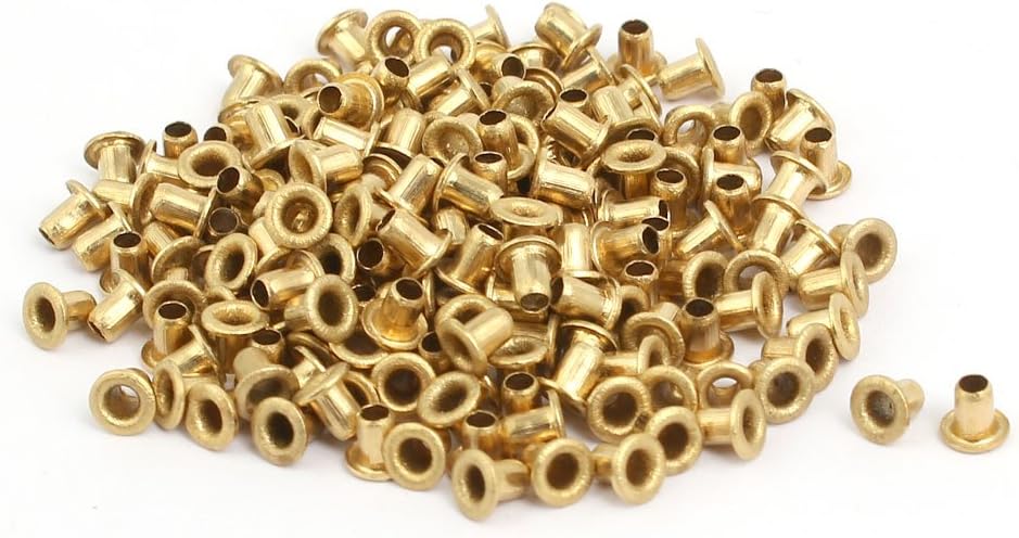 LinkMejor 200pcs M2.3 x 3mm Brass Plated Metal Hollow Eyelets Rivets Gold Tone