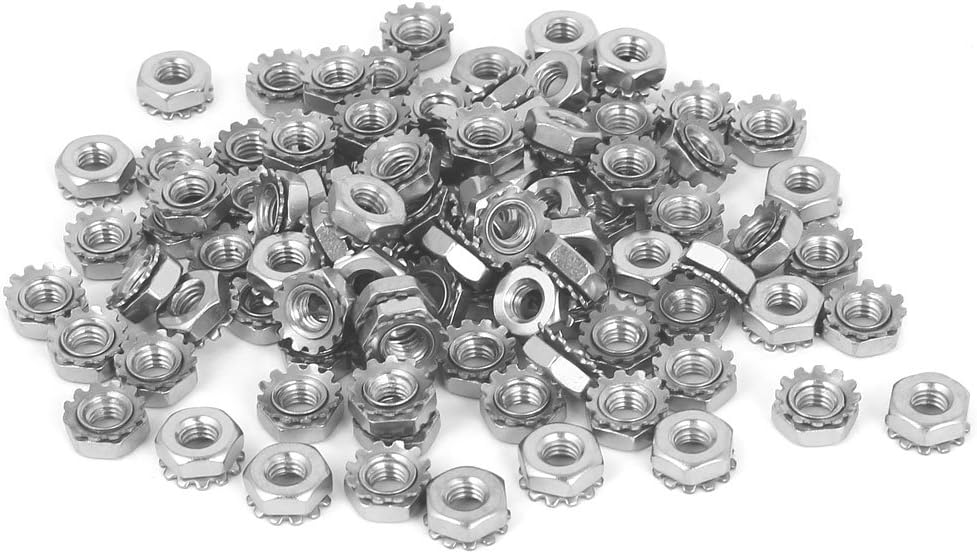 10#-32 External Tooth 304 Stainless Steel Kep Nuts Locknuts Silver Tone 100 Pcs
