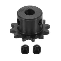 #25 Chain Roller Sprocket 6.35mm Bore 27.5mm OD, 12 Tooth C45 Carbon Steel ANSI #25 Roller Sprocket Round Hole with Set Screws for ISO 04C Chain, Black