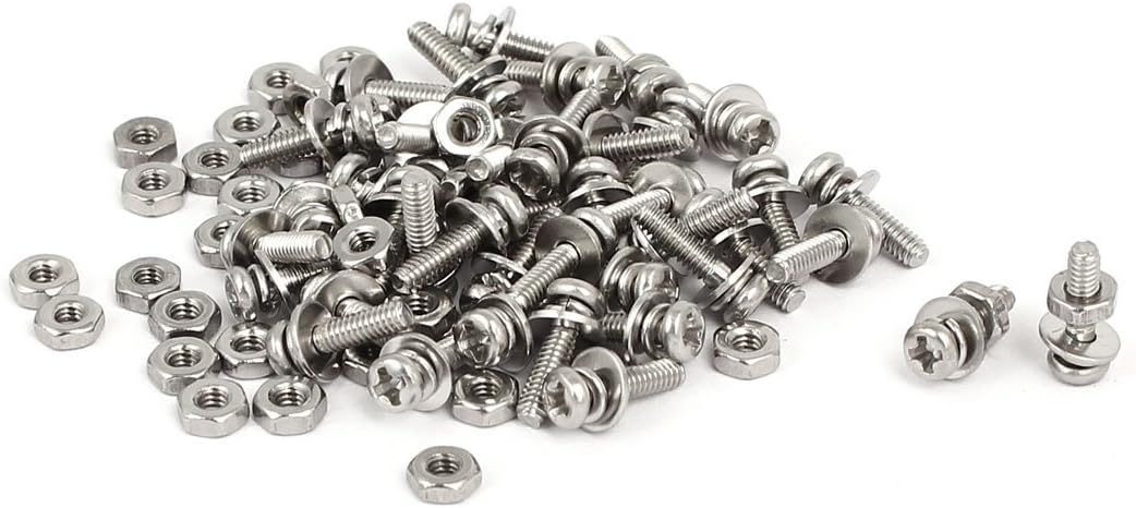 M2 x 8mm 304 Stainless Steel Phillips Pan Head Screws Nuts w Washers 40 Sets