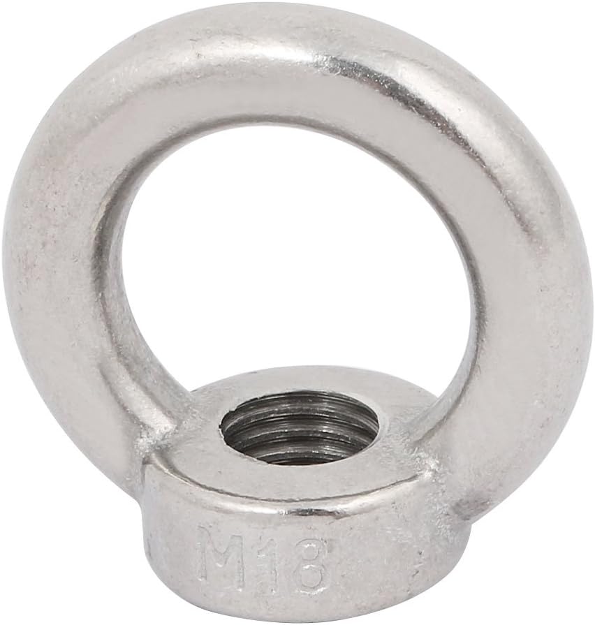 Lifting Eye Nut M18 Female Thread 304 Stainless Steel Round Shape for Rope Fitting Pack of 1