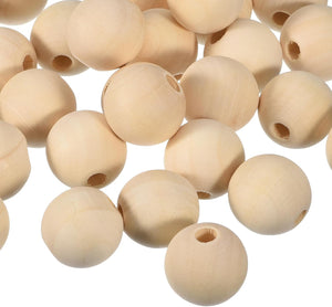60Pcs 22mm Natural Wood Spacer Beads, 5mm Large Hole Unfinished Round Wooden Beads for DIY Crafting, Jewelry Making Bracelets