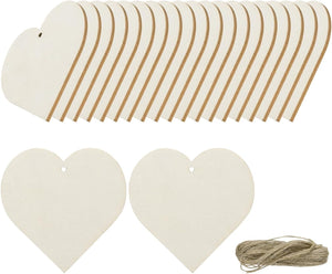 36pcs Heart Blank Wood Tags with Hole 3.1 x 3.1 Inch Unfinished Wood Pieces Wooden Gift Tags with 32.8 Ft Rope for Craft Projects, Hanging Decorations, Gift Making