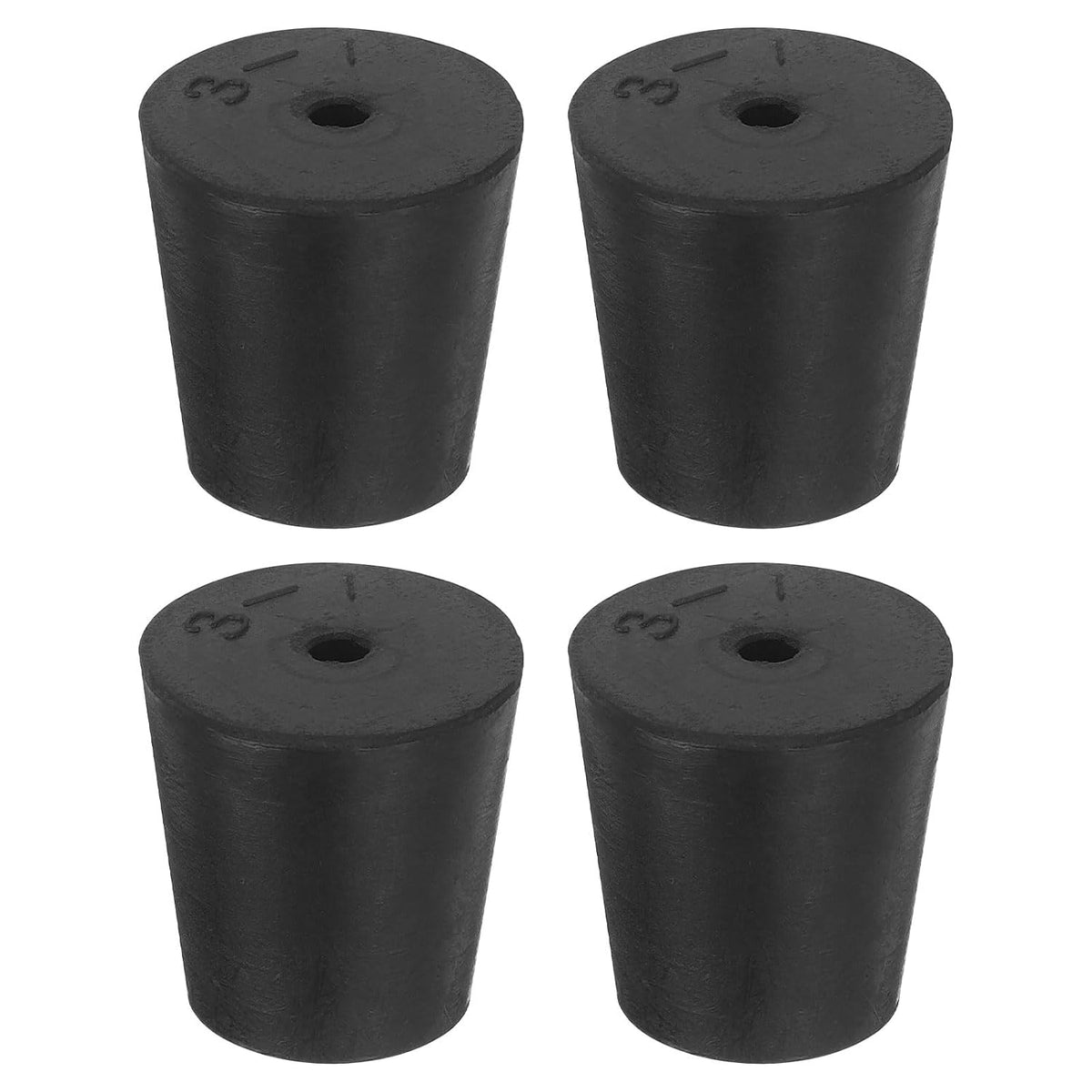 4 Pcs 1-Hole Rubber Stopper, Tapered Lab Seal Tube Stopper Plug for Test Tube Flasks Glass Containers Industry and Laboratories, 24x18x25mm Black
