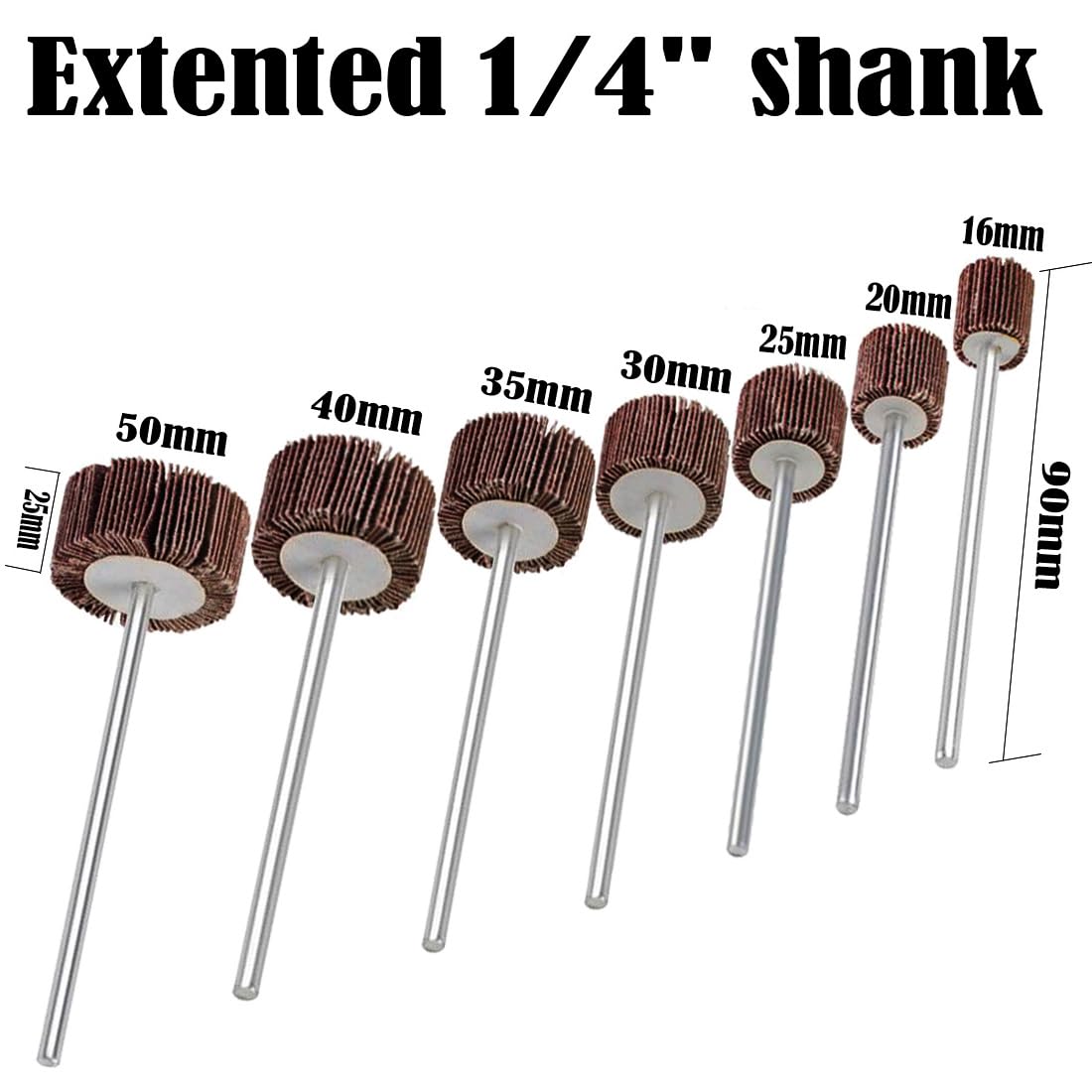 LinkMejor 14 Pcs 90mm Extra Panjang 1/4'' Pemegang Flap Wheel Sander