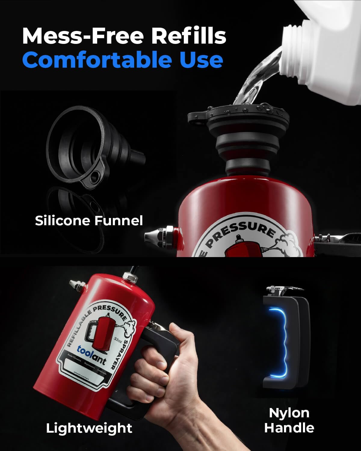 LinkMejor 32oz Sprayere Refillabile Presurizate, 200 PSI Max, Roșu