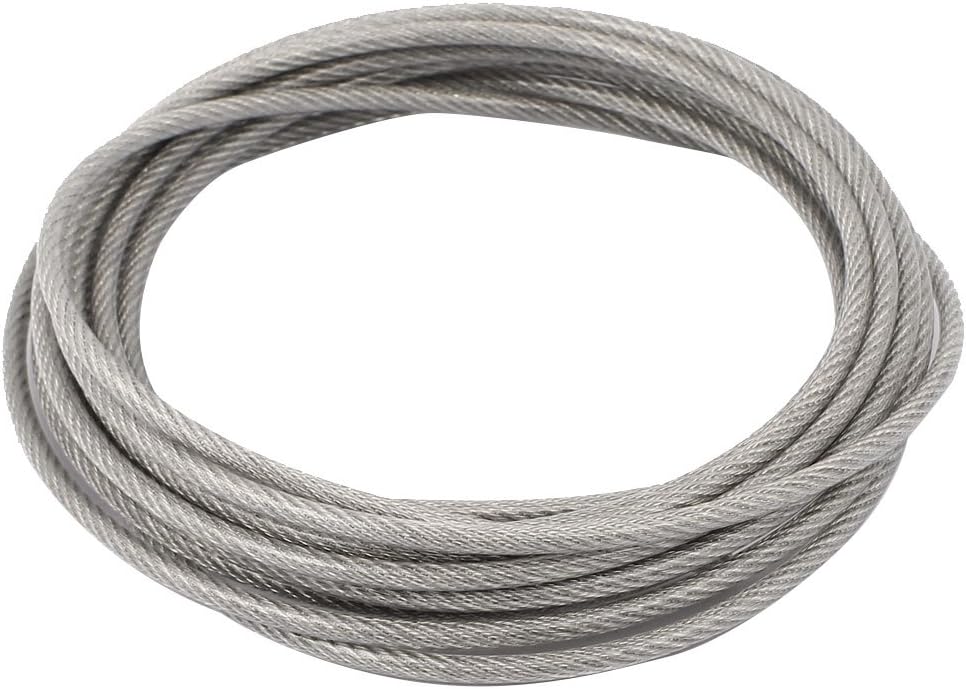 5M Length 4mm Diameter Plastic Coated Flexible Steel Wire Cable Rope Silver Tone
