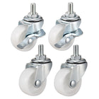 1.5 Inch Swivel Caster Wheels PP 360 Degree Threaded Stem Caster Wheel M10 x 15mm, 132lb Total Load Capacity, Pack of 4 (2 Pcs with Brake, 2 Pcs No Brake)