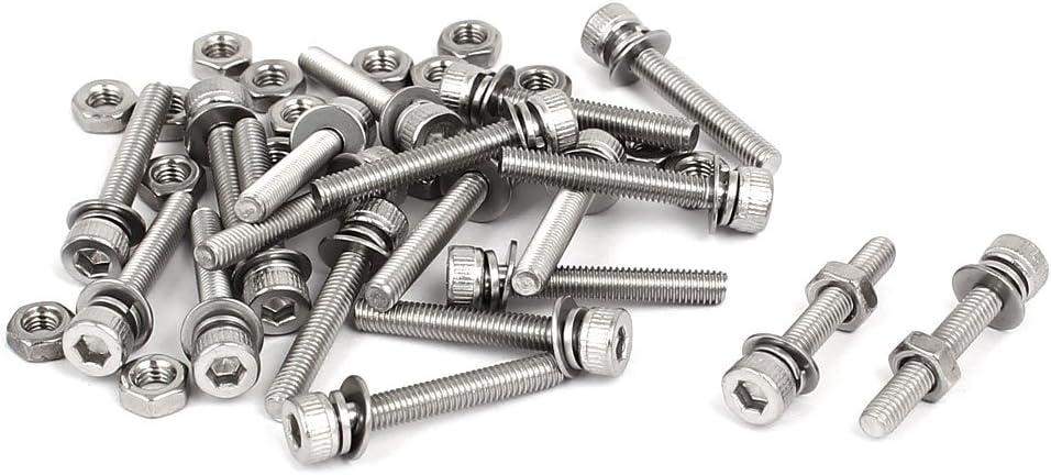 M3 x 20mm 304 Stainless Steel Hex Socket Head Cap Screws Nuts w Washers 20 Sets