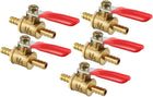 6mm Brass Barb x Barb Mini Ball Valve, 180 Degree Operation Handle 5 Pcs