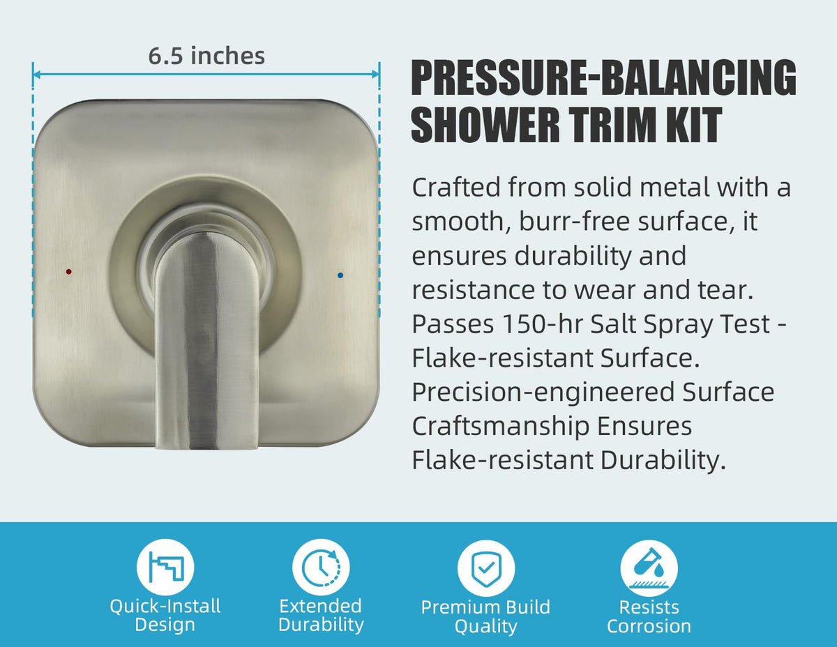 T2471BN Trim Replacement for Moen Single Lever Handle Shower/Tub Trim Kit,Compatible with Moen Genta LX Posi-Temp 2510/2520/2570/2580/2590 Pressure Balanced Valves,Durable Solid Metal, Brushed Nickel