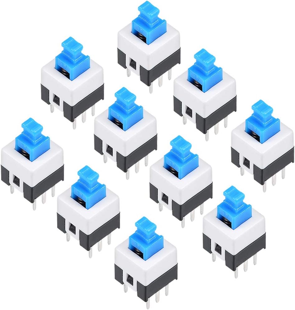 10 Pcs 6 Pin PCB Light Touch Locking Latching Push Button Tact Tactile Switch 7 x 7 x 12mm