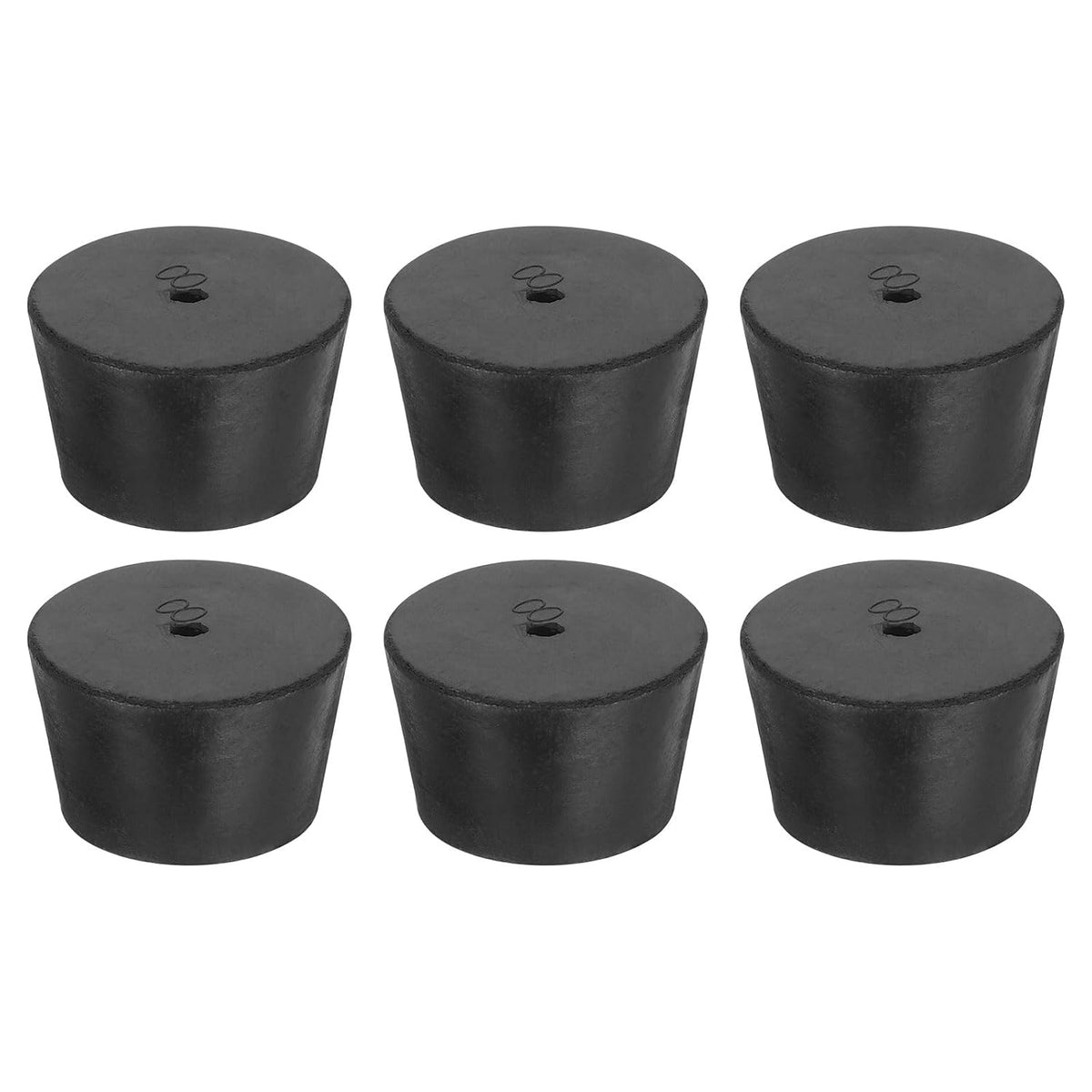 6 Pcs 1-Hole Rubber Stopper, Tapered Lab Seal Tube Stopper Plug for Test Tube Flasks Glass Containers Industry and Laboratories, 41x33x25mm Black