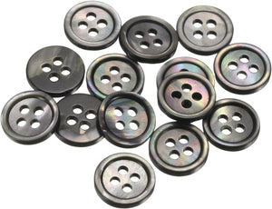 15Pcs Natural Shell Button, 4 Hole 11.5mm Mother of Pearl Buttons for Shirt Coats Suits Jacket Jeans Skirts DIY Sewing Crafts, Black/Silver