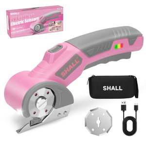 LinkMejor 4V Cordless Electric Scissors, Rechargeable Cardboard Cutter, Rotary Electric Box Cutter w/Safety Lock, LED Light & Replacement Blade for Fabric, Leather, Carpet, Cardboard & Plastic