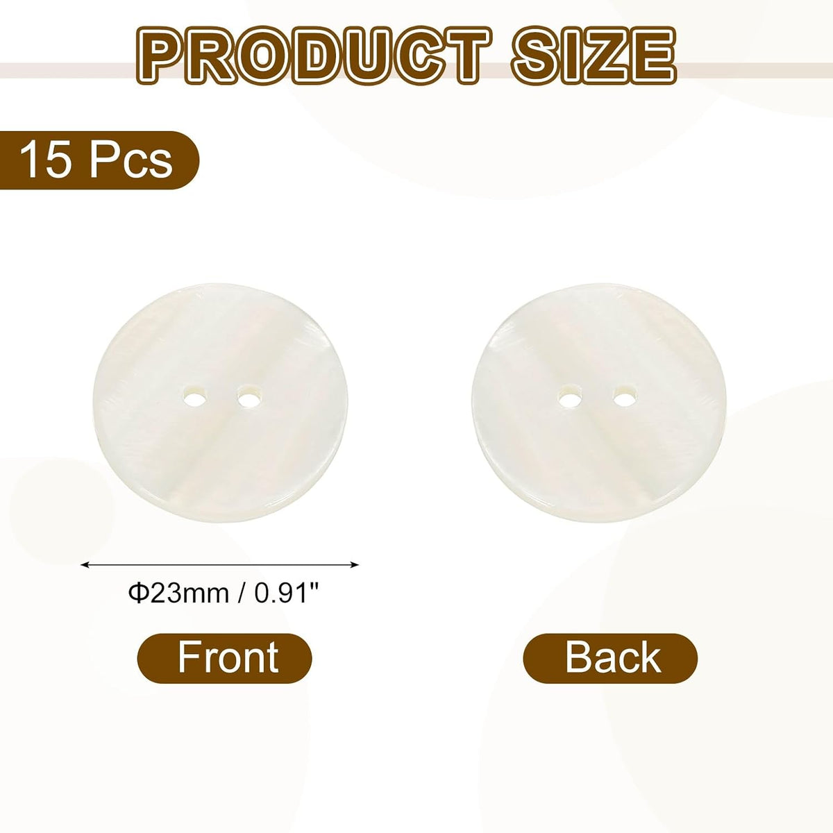 15Pcs 자연 껍질 버튼, 18mm 2구멍 둥근 껍질 Craft 셋업 버튼, 코트, 상의, 의복 DIY 프로젝트 데코 액세서리, 화이트