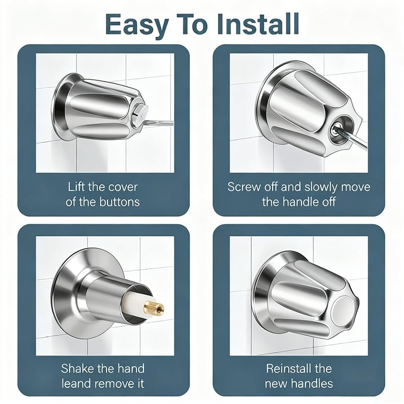 LinkMejor Shower Knobs 3 Piece Replacement,Faucet Shower Handle Chrome
