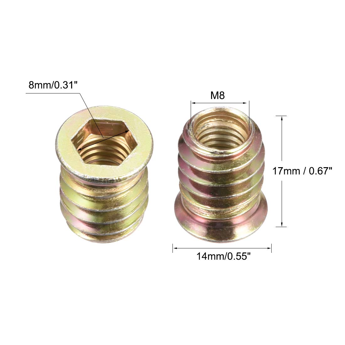 Tømmermøbel M8x17mm tråddekkende skruer Nuts Interface sekskant mutter akseldrift 20stk