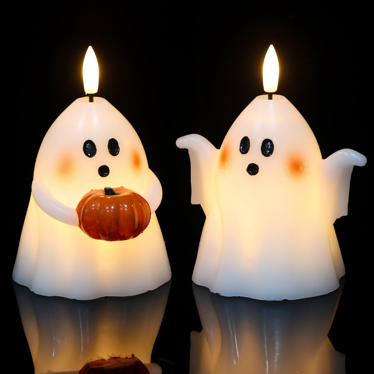 LinkMejor Halloween duchowe bezogniowe świeczniki z zegarem ręcznie malowany dynia