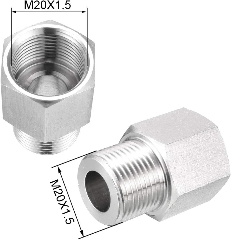 Pipe Fitting Adapter M20 Male to M20 Female, Stainless Steel for Water Oil Air Pressure Gauge