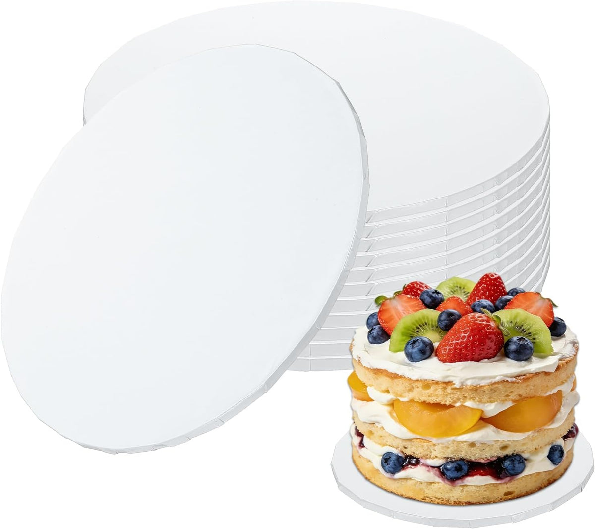 12 Pcs 8 Inch Cake Boards, 1/4" Thick Round Cake Drum Circle Cardboard Base for Wedding Birthdays Party Pizza Desserts Display, White