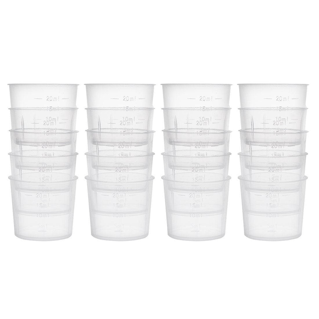 Måttsbehåndlingskråck 20ml, klart PP-plast, gradierat, for laboratorie-kök, 20 stk.