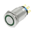220V Flat Shape Momentary Green LED Stainless Push Button Switch, 19 mm