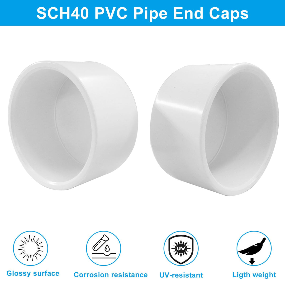 LinkMejor 2 Pack 3 Pulgada Tapa Final de Tubería de PVC