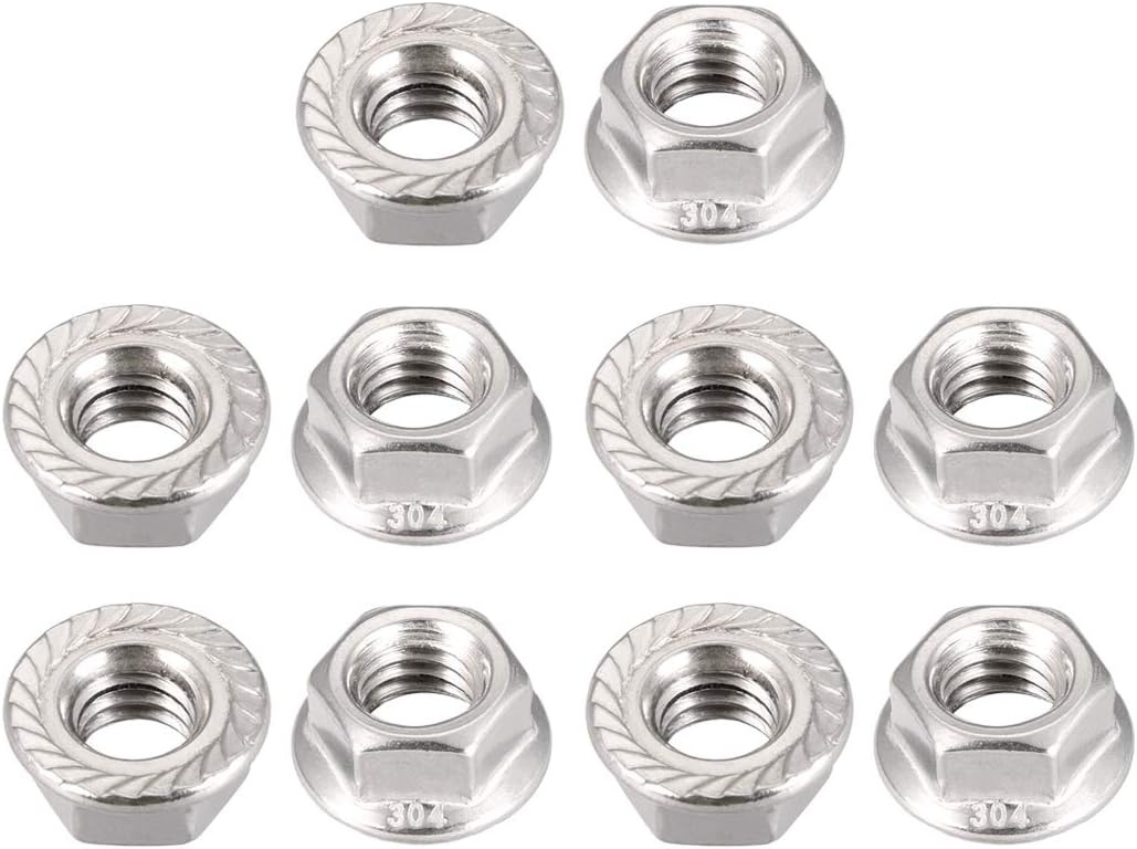 3/8-16" Serrated Flange Hex Lock Nuts, 304 Stainless Steel, 10 Pcs