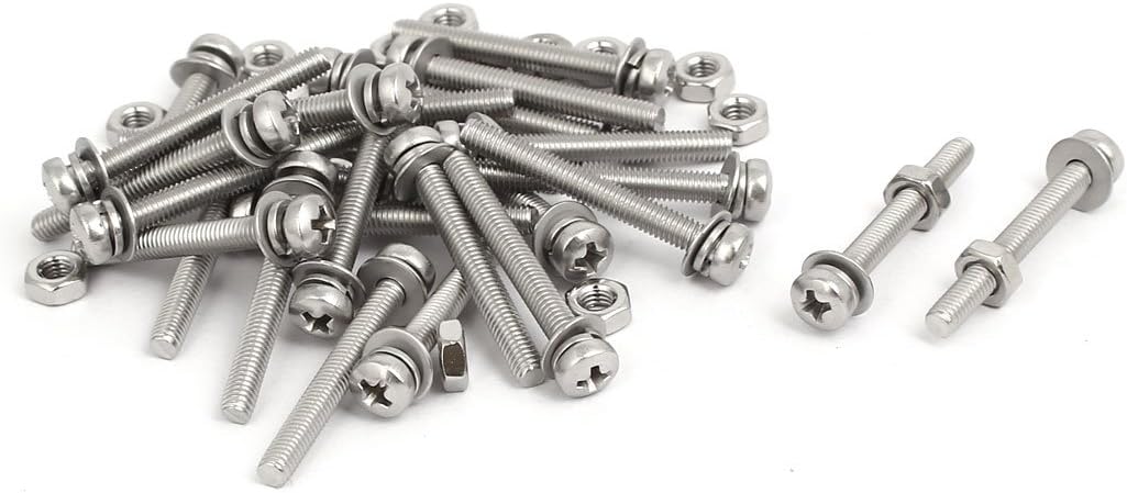 M3x25mm 304 Stainless Steel Phillips Pan Head Bolt Screw Nut w Washer 25 Sets