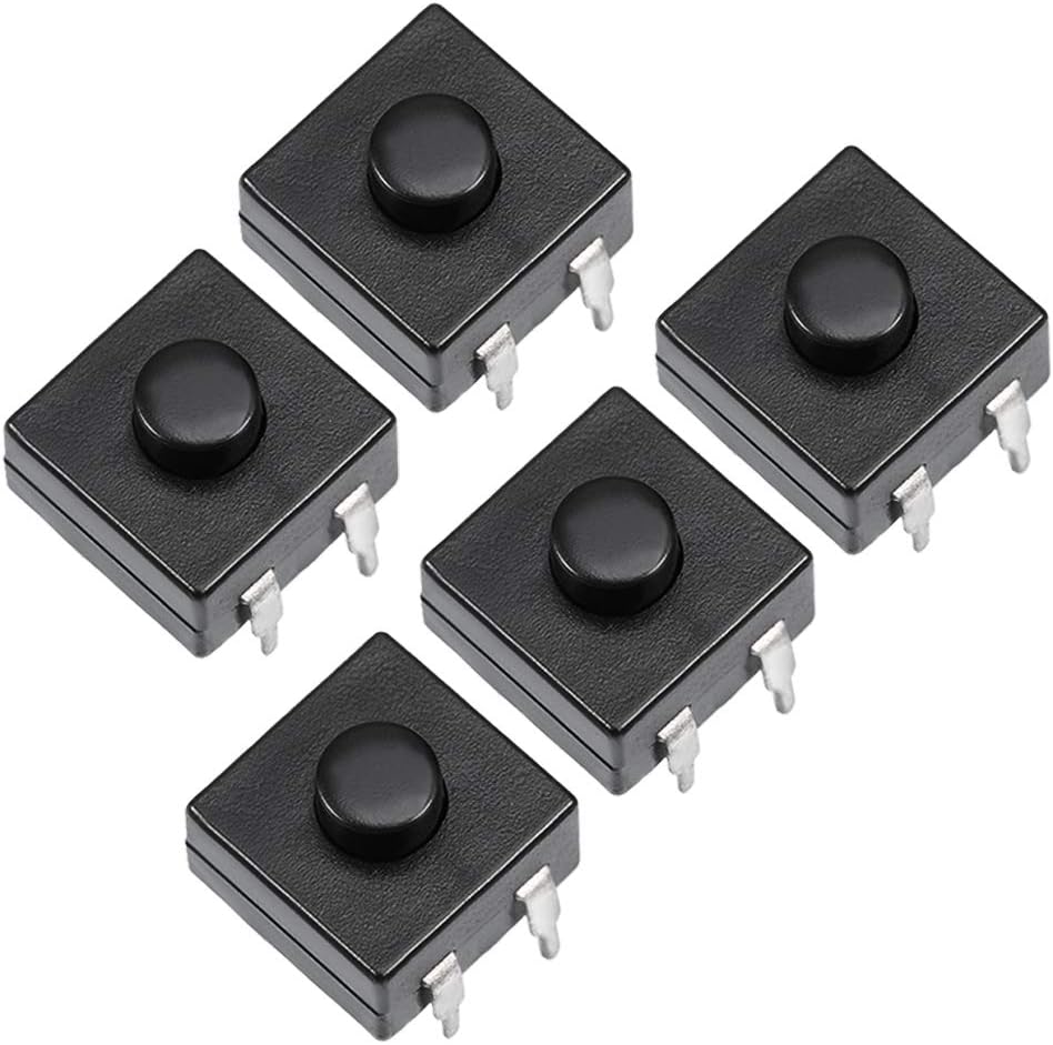 5 Pcs 12x12x9mm 3 Poles PCB Latching Tactile Tact Push Button Switch for Torch