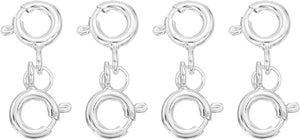4 Pcs Double Spring Clasp, 6mm/0.24" 925 Silver Round Open Spring Ring Clasps Connectors for DIY Necklace Bracelets Jewelry Making, Silver Tone