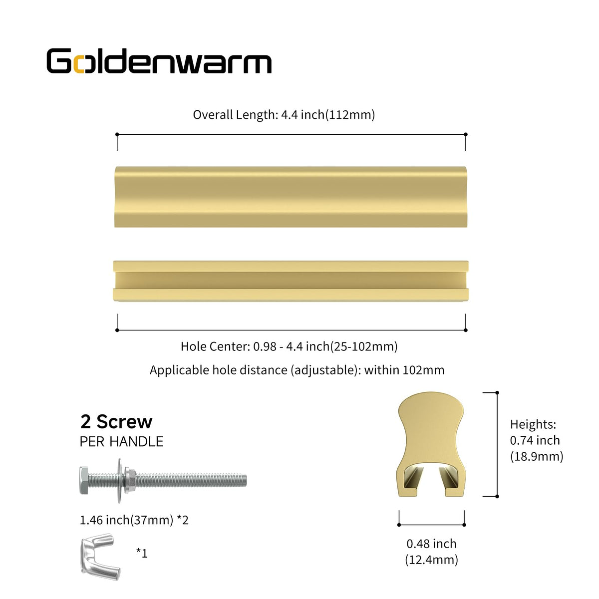 LinkMejor 10 Pack 1-4" Gold Adjustable Drawer Pulls for Kitchen Handles