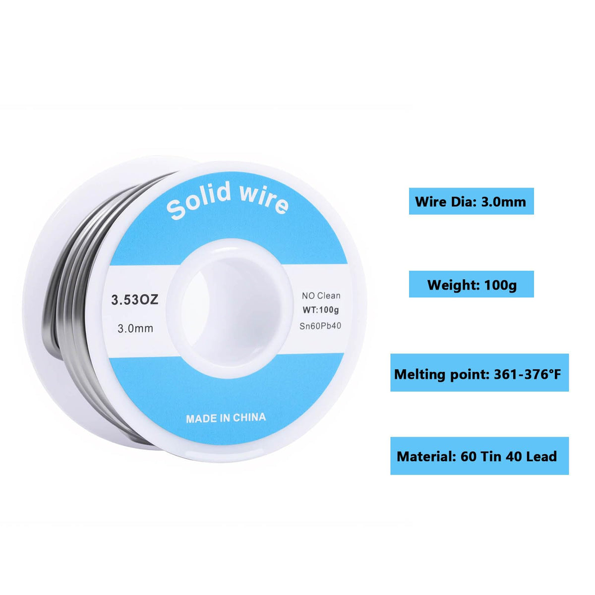 100g 60/40 3mm Solder Wire Fastkjerne 3.53oz for Rostfritt Stål