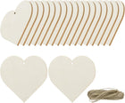 20pcs Heart Blank Wood Tags with Hole 4 x 4 Inch Unfinished Wood Pieces Wooden Gift Tags with 32.8 Ft Rope for Craft Projects, Hanging Decorations, Gift Making