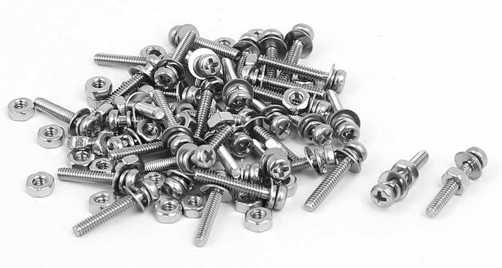 M1.6 x 10mm 304 Stainless Steel Phillips Pan Head Screws Nuts w Washers 40 Sets
