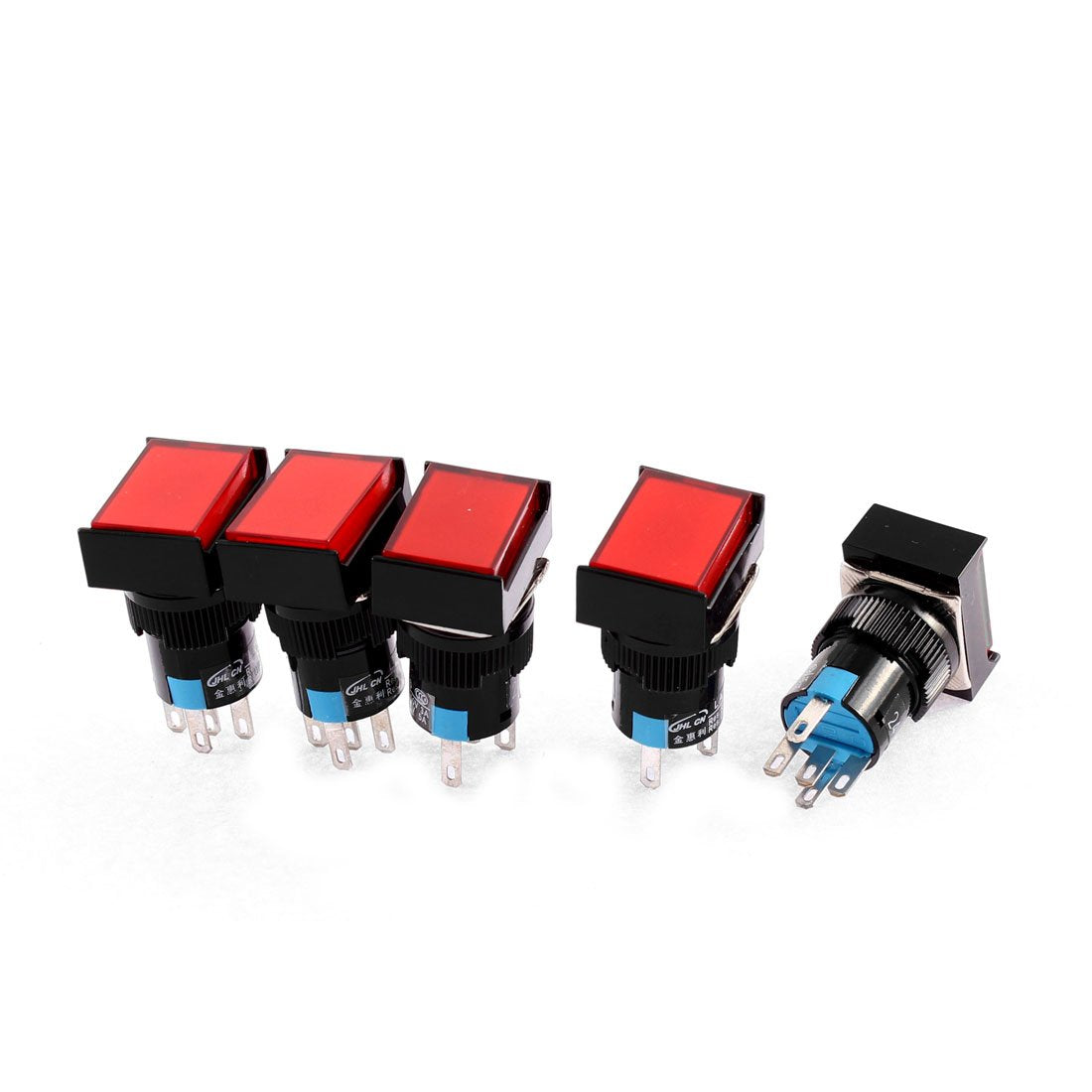 a15091400ux0608 SPDT Momentary 5 Pins Rectangle Red Light Push Button Switch, DC 24V, 5 Piece