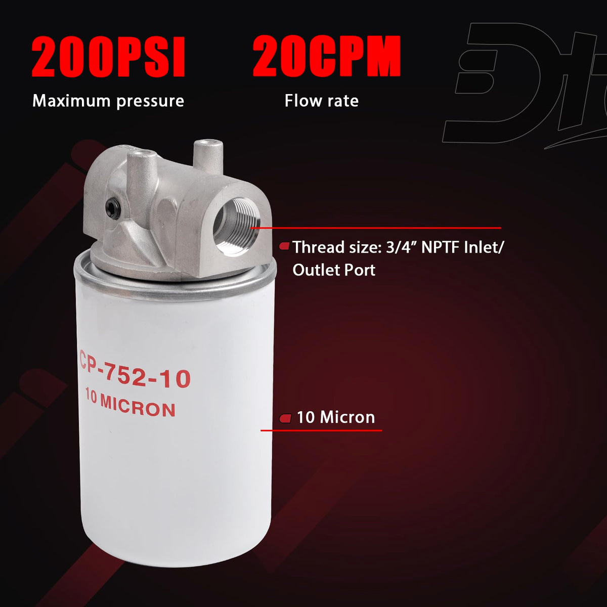 200 PSI maks tryk, filterhus, 221006, 120-818, Spin-On Filter