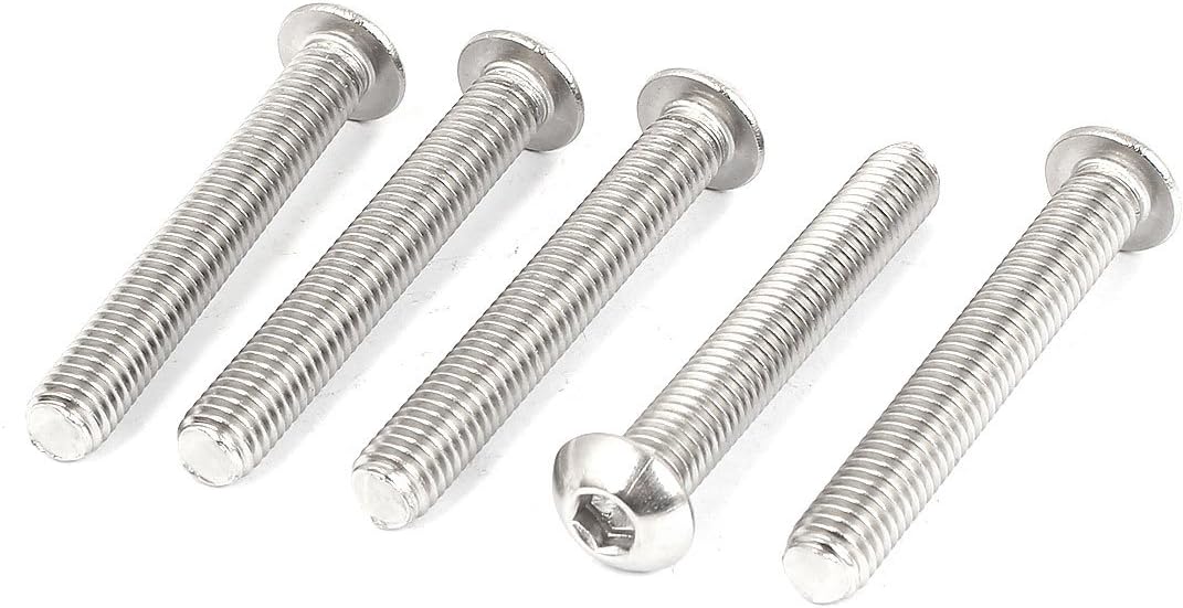 M8 x 55mm Full Thread Button Head Socket Cap Screw Silver Tone 5 Pcs