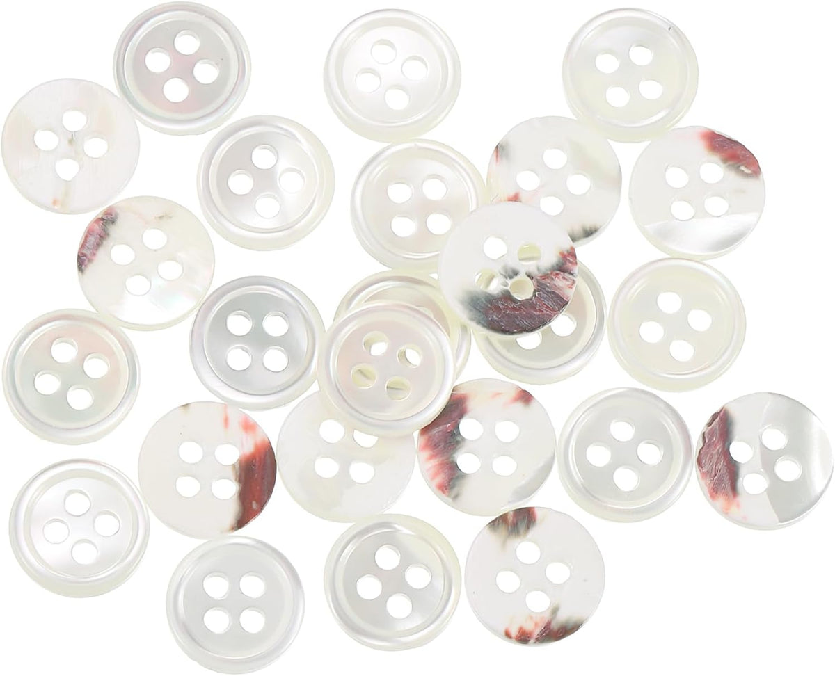 25 Pcs Natural Shell Buttons, 4 Hole Mother of Pearl Buttons 9mm Sewing Craft Buttons for Shirt Sewing DIY Crafts Decoration, White/Blue