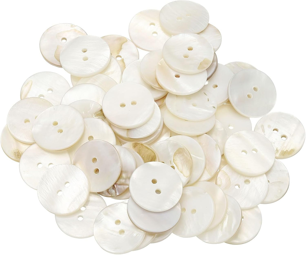 60Pcs Natural Shell Button, 2 Hole 23mm Mother of Pearl Buttons for Shirt Coats Suits Jacket Jeans Skirts DIY Sewing Crafts, White