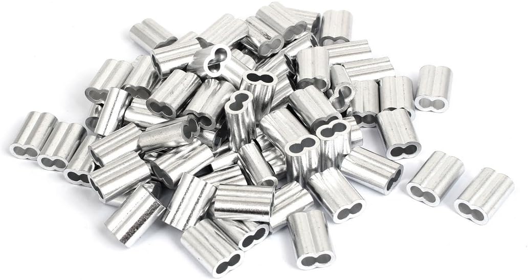 1/4 inches Double Hole Aluminum Swage Sleeve Wire Rope Clamp Clip 80 Pcs