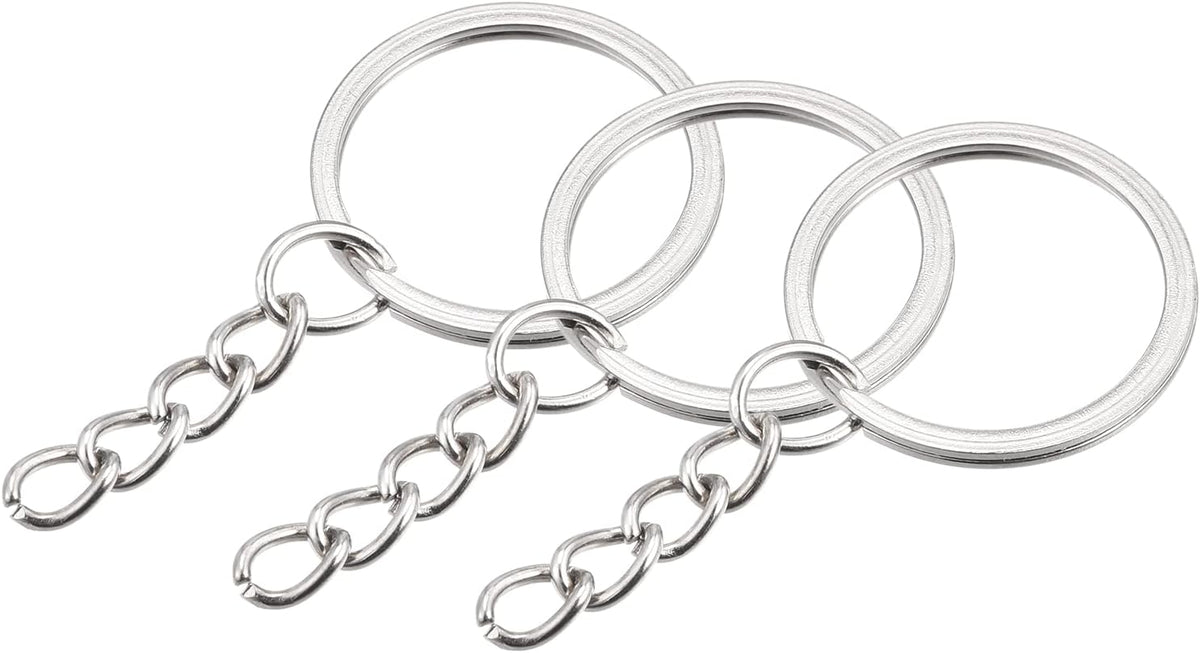 Split Keychain Rings, 1.7x25mm Round Flat Key Holder with Chain for Home Car Keys Organization, Nickel Plated, Silver Tone 12Pcs