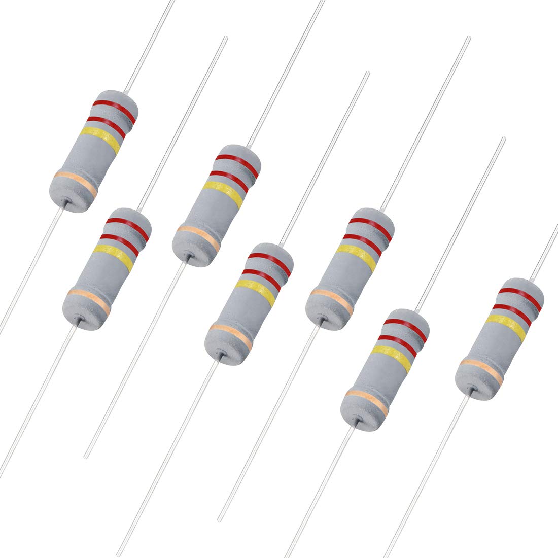 50Pcs 220K Ohm Resistor, 2W 5% Tolerance Carbon Film Resistors, 4 Bands for DIY Electronic Projects and Experiments