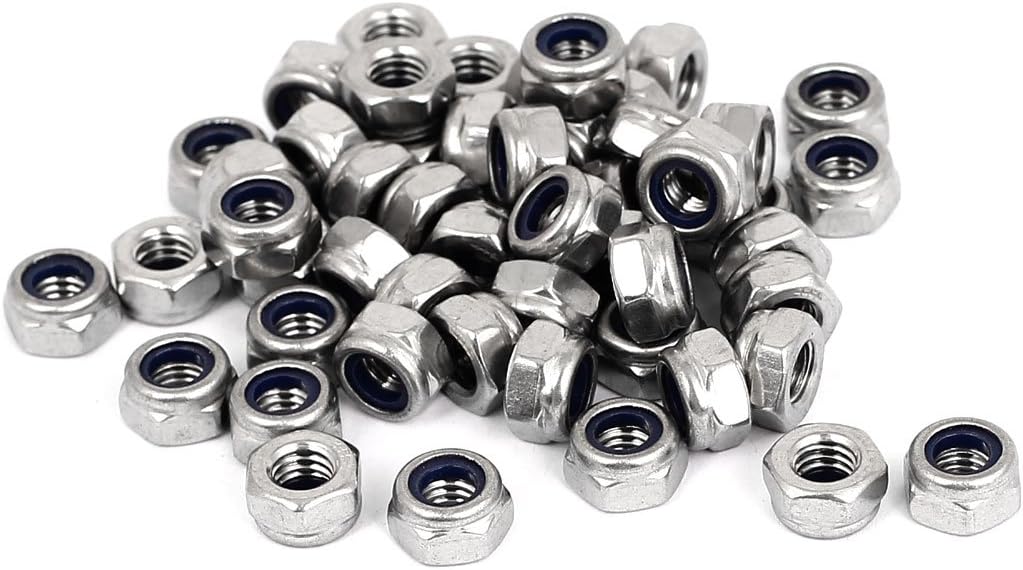 M6 x 1mm 304 Stainless Steel Nylon Insert Hex Lock Nut 50pcs