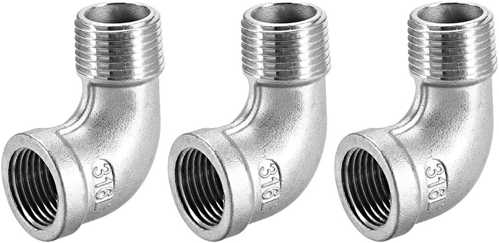 Stainless Steel 316 Cast Pipe Fitting 90 Degree Elbow 1/2 BSPT Female X 1/2 BSPT Male Thread 3pcs