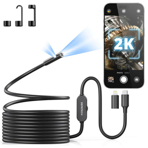 LinkMejor 2K Endoscope Camera med lys, dobbeltlinse 2560P Telefon Borescope
