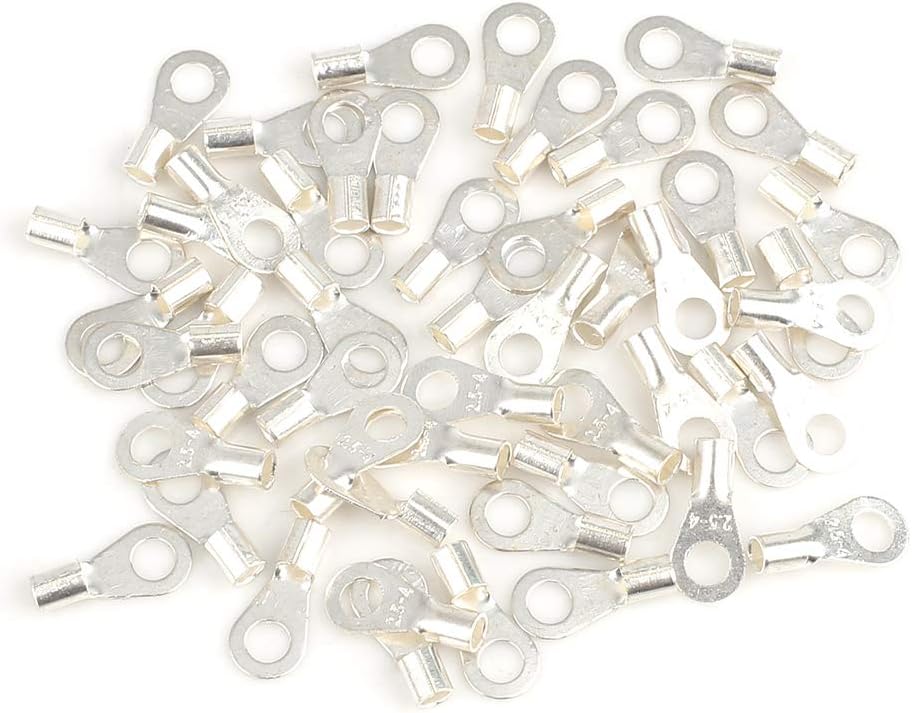 50pcs Car Battery Cable Ends Ring Terminals Non-Insulated Closed End Crimp Connectors Tinned Copper