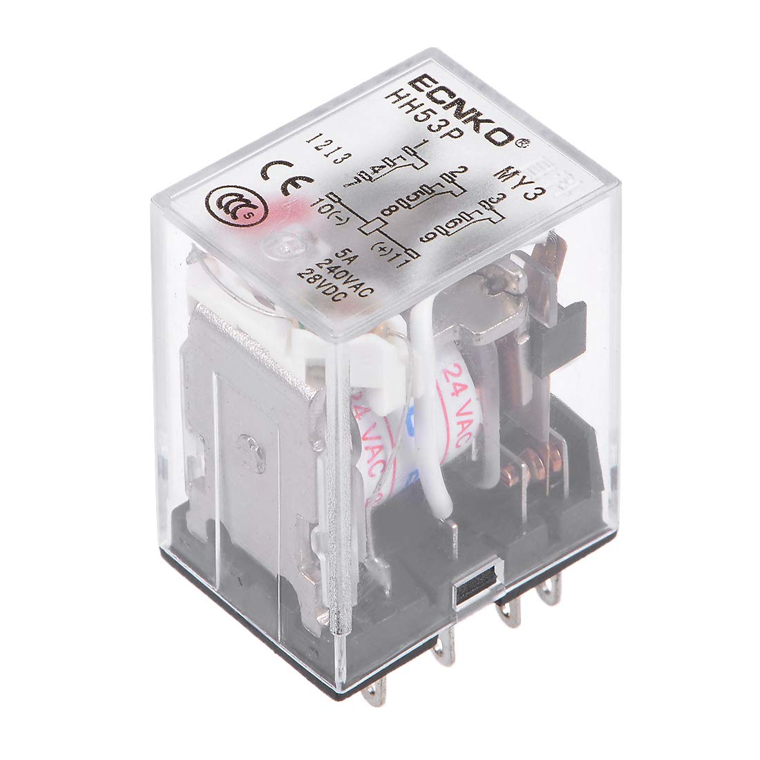 Electromagnetic Power Relay, HH53P AC 24V Coil 3P3T 11 Pins Electromagnetic Power Relay Red LED